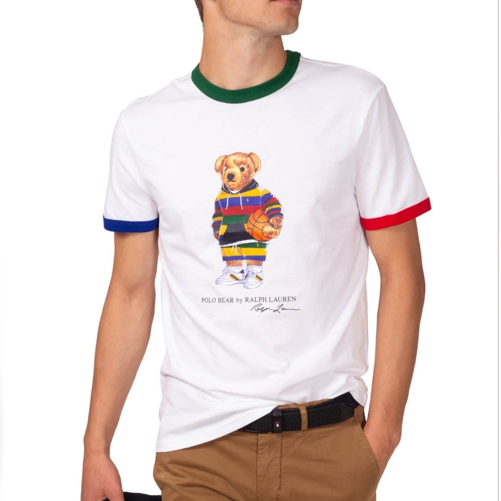 NWOT Polo by Ralph Lauren S Contrast Piping Basketball Bear Crewneck T-Shirt